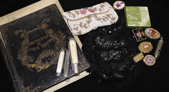 Victorian sketchbook, penknives, snuffboxes etc